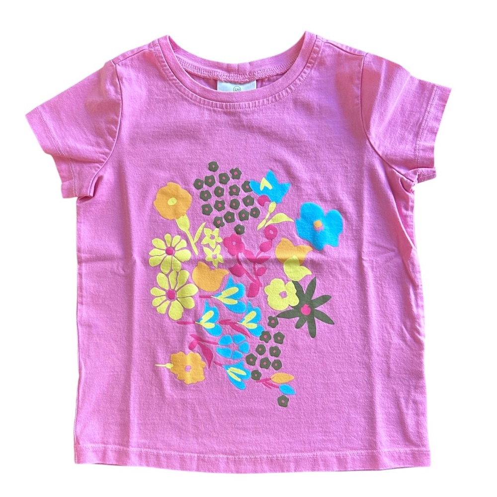 Hanna Andersson Pink Short-Sleeve Tee Bright Floral Print Crew Neck Sz 120 - 6/7
